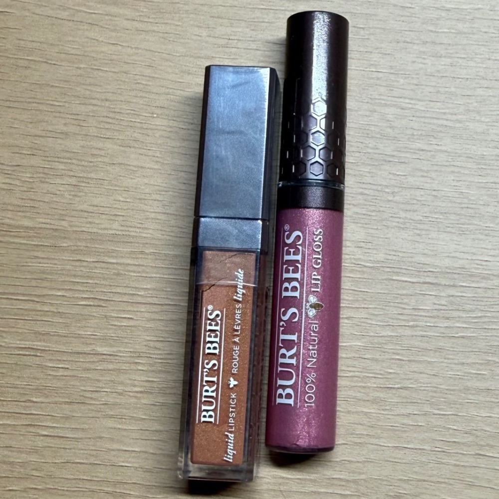 Burt's Bees Lip Gloss Nearly Dusk 263 Liquid Lipstick Pouring Nude‎ 805 Set New